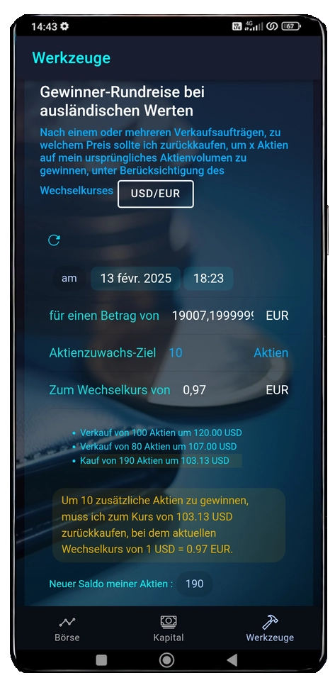 hin und zuruck werkzeugbildschirm